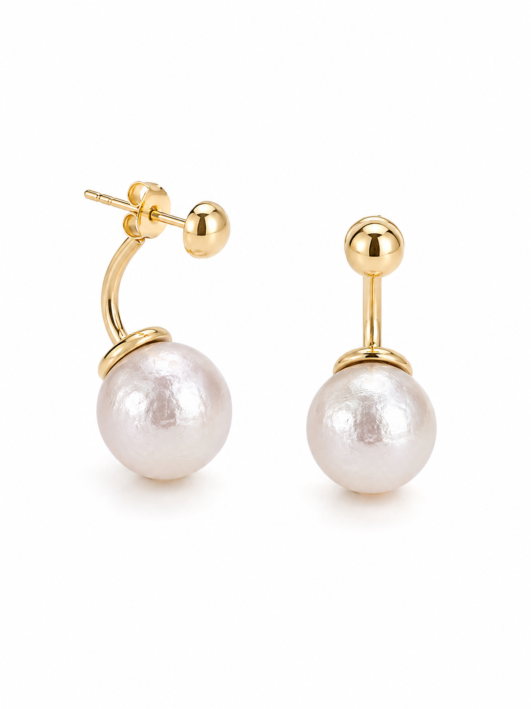 Gold Plated Pearl Ear Jacket Earrings | Statement Studs