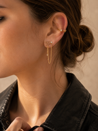Asymmetrical CZ Chain Drop Earrings – Gold Plated, 3.6 cm