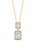 Double Rectangle CZ Pendant Necklace for Women – Gold or Silver Plated, Cubic Zirconia, Adjustable Chain 40+5 cm