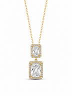 Double Rectangle CZ Pendant Necklace for Women – Gold or Silver Plated, Cubic Zirconia, Adjustable Chain 40+5 cm