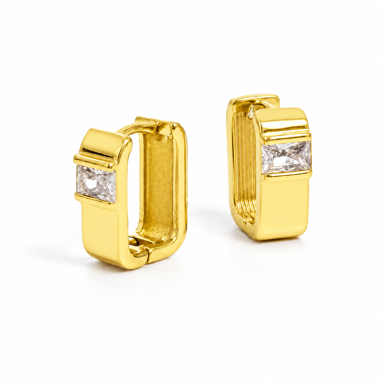 Gold Plated Geometric Huggie Hoop Earrings with CZ | Hypoallergenic | Tarnish Resistant