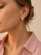 Gold Plated Geometric Huggie Hoop Earrings with CZ | Hypoallergenic | Tarnish Resistant